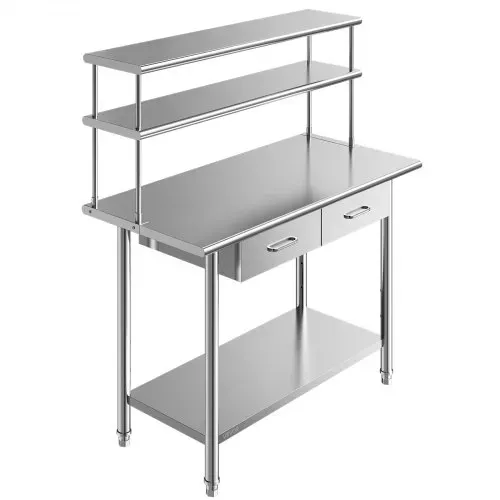 VEVOR Gastronomie Arbeitstisch 1220 x 610 x 1400 mm, Edelstahltisch mit Grundboden & 2 Schubladen & Doppelaufsatzbord, Gewerblicher Vorbereitungstisch Werkbank für Restaurant Garage Küchentisch – Bild 10