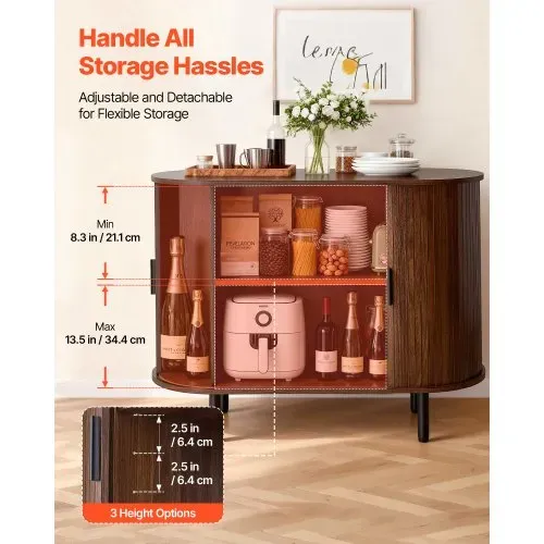 VEVOR Sideboard Küchenschrank mit 2 Schiebetüren, Buffetschrank im mittelalterlichen Stil für Wohnzimmer Eingangsbereich, Aufbewahrungsschrank 100 x 40 x 75 cm Walnuss Küchenbuffet Buffetschrank – Bild 3