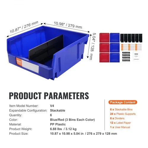 VEVOR 6er-Set Sichtlagerboxen Stapelboxen Stapelkisten Lagerkästen Blau/Rot – Bild 10