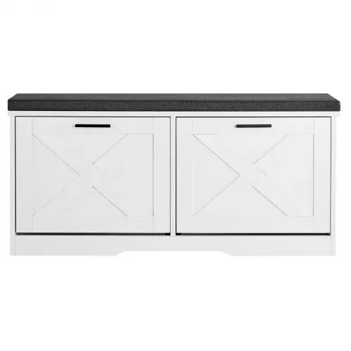 VEVOR Schuhbank mit 2 Klappen 200kg Schuhkipper Schuhkommode 1000x305x475mm, für Flur Wohnzimmer Schlafzimmer, Schuhschrank mit 2 Flip-Schubladen, Gepolstertem Sitzkissen, aus Spanplatte, Schwarz-Weiß – Bild 8