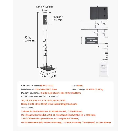 VEVOR Staubsaugerständer, kompatibel mit Dyson V6 V7 V8 V10 V11 V15, stabiler Staubsaugerständerhalter mit Rädern für Dyson DC30 DC31 DC34 DC35 DC58 DC59 DC62 D74 kabellose Staubsauger und Zubehör – Bild 5