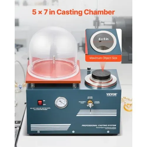 VEVOR Vakuum-Einbettgussmaschine 400 ml mit 3 CFM-Pumpe & Glocke & Präzisionsmanometer, Metallschmuckgusswerkzeug Vakuumgussmaschine zum Gießen von Schmuck und Schmelzen (28 x 28 cm) 290 W Leistung – Bild 2