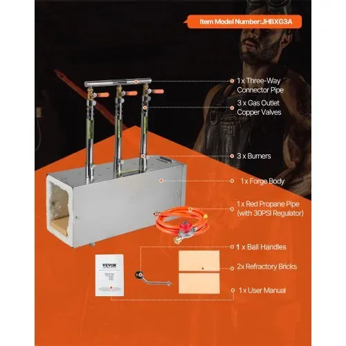 VEVOR tragbare Propangas-Schmiede mit 3 Brenner 1427 °C, Hufschmiede Schmiedeofen mit quadratischer Form, Edelstahl, Gasschmiedewerkzeuge und -ausrüstung, Schmelzofen Verwendung zum Metallschmieden – Bild 6