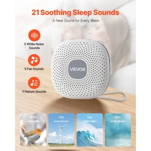 VEVOR Einschlafhilfe, White Noise Machine, 21 Musiktitel, 3-in-1 Soundmaschine mit weißem Rauschen, automatischer Abschaltfunktion, sanftem Ringlicht & Speicherfunktion, Rauschgerät VEVOR Einschlafhilfe, White Noise Machine, 21 Musiktitel, 3-in-1 Soundmaschine mit weißem Rauschen, automatischer Abschaltfunktion, sanftem Ringlicht & Speicherfunktion, Rauschgerät