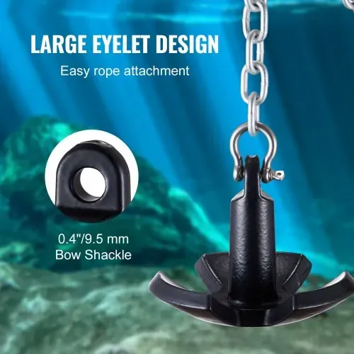 VEVOR Flussanker Bootsanker aus Gusseisen mit Schwarzer Vinylbeschichtung und Schäkel 5,4 kg, Pilzanker in Marinequalität für Boote bis zu 3,05 m, Ausgezeichnete Haltekraft in Flüssen und Seen – Bild 3