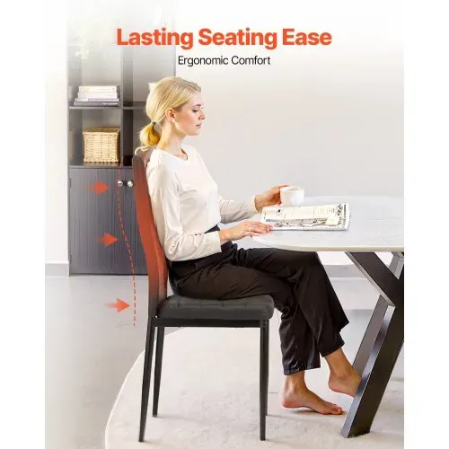 VEVOR moderner Esszimmerstuhl (4 Stk.) eleganter gepolsterter Leder-Beistellstuhl (136 kg belastbar) für Esstische, platzsparender Küchentischstuhl mit dicken Kissen & Metallbeinen, Schwarz Café VEVOR moderner Esszimmerstuhl (4 Stk.) eleganter gepolsterter Leder-Beistellstuhl (136 kg belastbar) für Esstische, platzsparender Küchentischstuhl mit dicken Kissen & Metallbeinen, Schwarz Café
