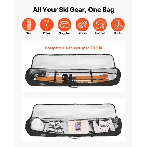 VEVOR Skitasche, bis zu 165 cm, Skibag, Skisack, Skicover, 600D-Oxford-Gewebe, mit verstellbaren Innengurten, Skiersack für Skistöcke, Schutzbrillen, Handschuhe, Helme, Stiefel (Schwarz) VEVOR Skitasche, bis zu 165 cm, Skibag, Skisack, Skicover, 600D-Oxford-Gewebe, mit verstellbaren Innengurten, Skiersack für Skistöcke, Schutzbrillen, Handschuhe, Helme, Stiefel (Schwarz)