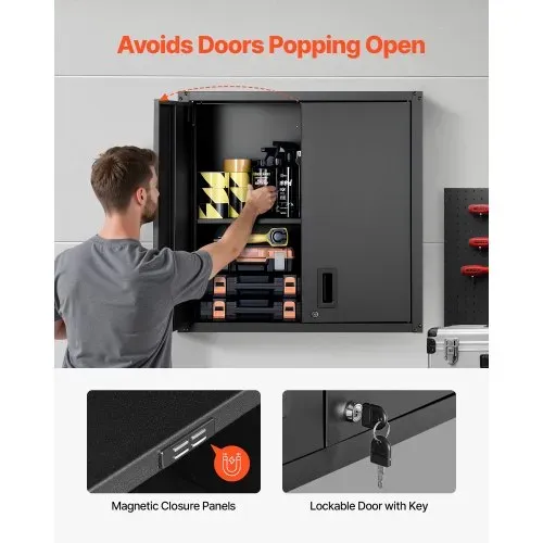 VEVOR Hängeschrank Werkstatt, 762x310x762 mm, Werkzeugschrank aus Stahl mit abschließbaren Türen & verstellbarem Regal, Wandhängeschrank für Garage, Keller, Küche, Lager, schwarz – Bild 3