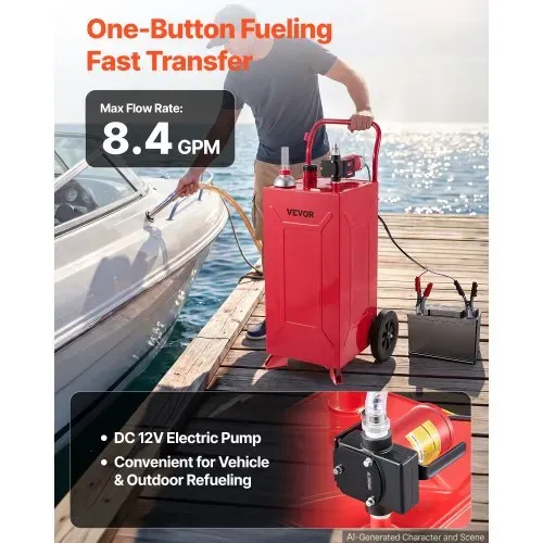 VEVOR 113,6L Kraftstofftrolley Mobile Tankanlage mit 12V Elektropumpe Rot, Tragbarer Kraftstoffkanister für Auto Rasenmäher Boot, Mit 2 Rollen & Ölstandsanzeige, Für Benzin & Diesel, Kohlenstoffstahl – Bild 2