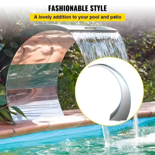 VEVOR Schwalldusche Pool 30 x 60 x 45 cm Schwallbrause, Grau Pool Wasserschwall, Edelstahl Schwimmbad Poolfontäne, Gartenteich Dekoration Brunnen, Konstanter Wasserfluss, Gebogenes Design – Bild 3