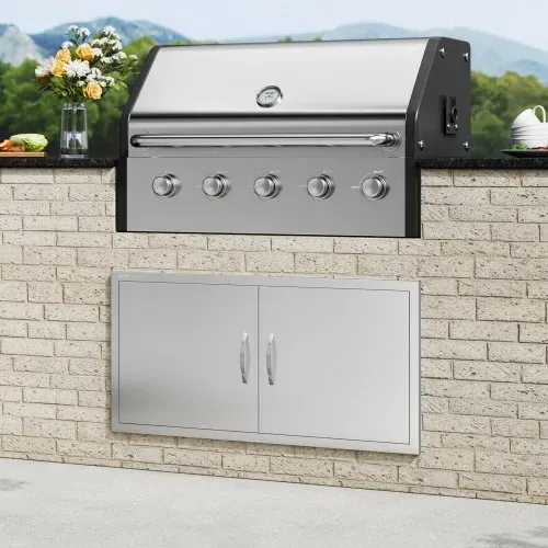 VEVOR Grill-Zugangstür, 1067 x 534 mm, Doppelte Außenküchentür, Flächenbündig Montierte Edelstahltür, Vertikale Wandtür mit Griffen, für Grillinsel, Grillstation, Außenschrank – Bild 7