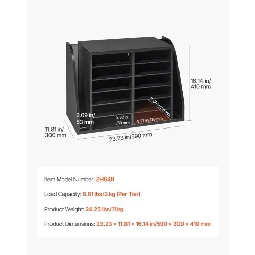VEVOR Briefablage mit 12 Fächern & Stehsammle, Dokumentenablage aus Spanplatten, Aktenhalter für Büro Klassenzimmer, Literaturorganizer für Akten Dokumenten Papier, Schreibtisch Organizer Schwarz – Bild 6