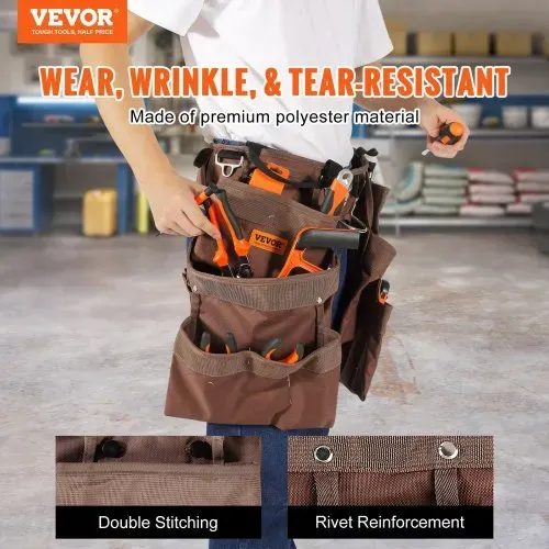 VEVOR Werkzeuggürtel 19 Taschen verstellbar von 81,2 bis 137,2 cm robuste Werkzeugtasche aus Polyester abnehmbare Werkzeugtasche für Elektriker Schreiner Heimwerker Holzarbeiter Baugewerbe Braun VEVOR Werkzeuggürtel 19 Taschen verstellbar von 81,2 bis 137,2 cm robuste Werkzeugtasche aus Polyester abnehmbare Werkzeugtasche für Elektriker Schreiner Heimwerker Holzarbeiter Baugewerbe Braun