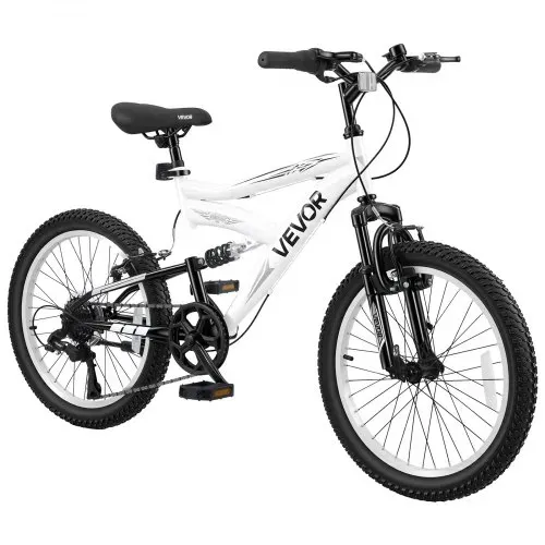 VEVOR Mountainbike 20 Zoll 6-Gang Fahrrad Kohlenstoffstahl mit Vollfederung für Freizeitfahrten in Parks und auf Radwegen, mit Verstellbarem Sattel, Klingel, Reflektoren, Lichthalterung und Bremsen – Bild 9