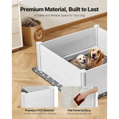VEVOR Wurfkiste für Hunde, 122x122x46cm, Welpenlaufstall aus Kunststoff-PVC mit höhenverstellbarer Tür & waschbarer Pipi-Unterlage, verformungssicherer Welpenkiste für große Hunde, Milchweiß – Bild 2