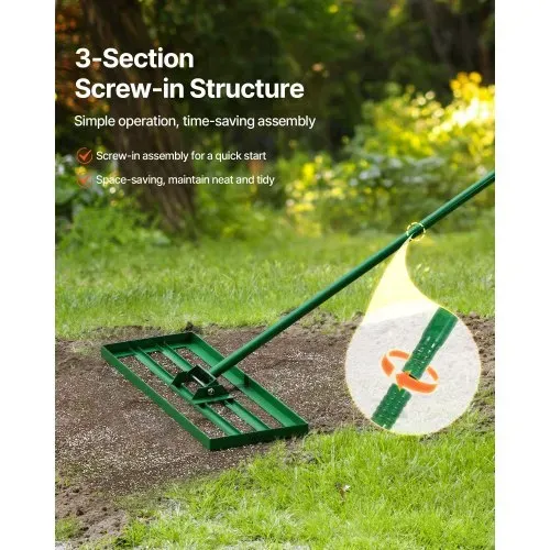 VEVOR Rasen Nivellierrechen 758x254 mm, Rasenrakel mit 198 cm Langem Stahlstiel, Rasenglätter Inkl. Gartenhandschuhe, Rasennivelliergerät, Geeignet für Garten, Golfrasen & Landwirtschaft – Bild 3