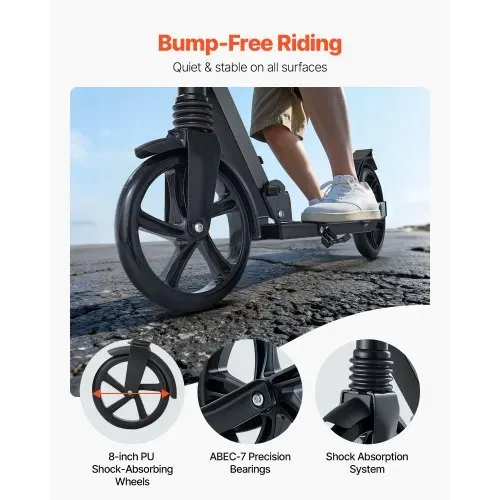 VEVOR Scooter (2 Räder) für Kinder ab 8 Jahren, Cityroller Kinderroller Straßenroller mit höhenverstellbarem Lenker & rutschfestem Deck & faltbarem Rahmen, Tretroller bis zu 100 kg, Schwarz – Bild 2