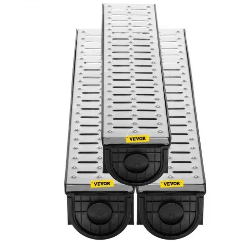 VEVOR Entwässerungsrinne-Set, 3er-Pack, Terrassenrinne, Edelstahl-Grabenentwässerungssystem 15 x 13 x 100 cm, mit 3 Endkappen, Steckverbindung, für Gartenablauf, Auffahrt, Pool, Gehweg – Bild 9