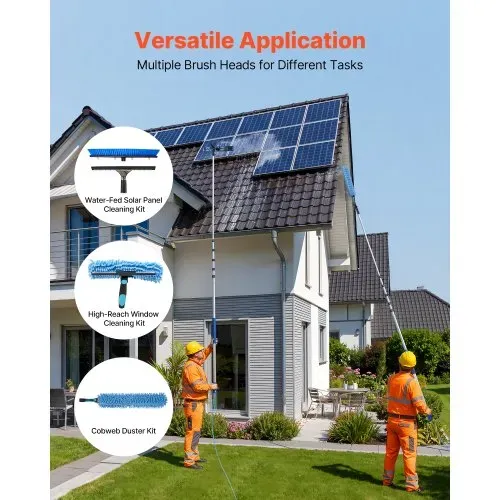 VEVOR 2-in-1 Teleskop Waschbürste für Solarpanel, Photovoltaik Reinigungsset mit 2-10m Alu-Teleskop 20m Wasseranschluss Abzieher & Seifenspender, Reinigungsbürste für Solaranlage Fenster Terrassendach – Bild 2