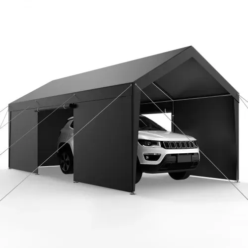 VEVOR Carport, 3,65 x 6,09 m Zeltgarage, Garagenzelt mit abnehmbaren Seitenwänden & Tür, robuster Autounterstand, Autoüberdachung UV-beständig, Ganzjahresschutz für Auto & Boot, Grau – Bild 8