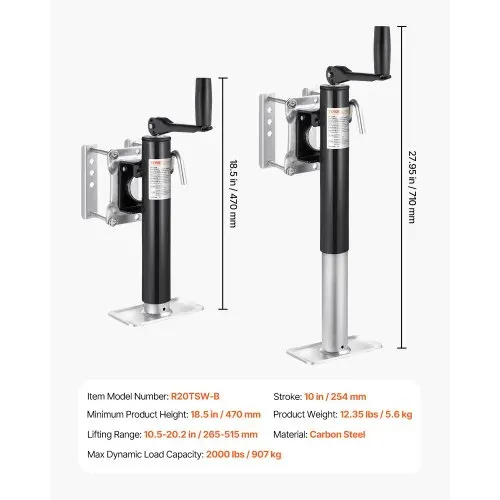VEVOR Anhängerheber, 907 kg dynamische Tragkraft, robuste, schwenkbare Ausdrehstütze, 265-515 mm Abstellstütze mit Griff für Wohnwagenanhänger, Pferdeanhänger, Nutzanhänger und Yachtanhänger – Bild 6