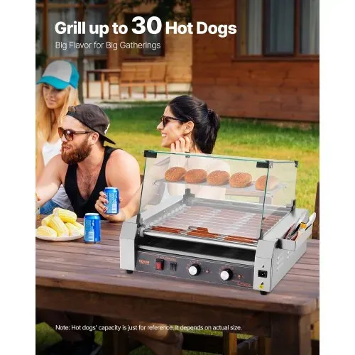 VEVOR Hot Dog Grill Maschine Hot dogs 11 Rollen Edelstahl, 2200 W, Elektrogrill mit Abdeckung & 2 Temperaturregler & seitlicher Aufbewahrungsbox & herausnehmbarem Regal & Ölauffangschale VEVOR Hot Dog Grill Maschine Hot dogs 11 Rollen Edelstahl, 2200 W, Elektrogrill mit Abdeckung & 2 Temperaturregler & seitlicher Aufbewahrungsbox & herausnehmbarem Regal & Ölauffangschale