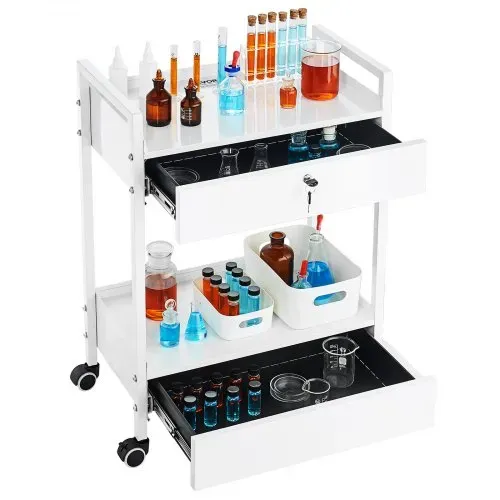 VEVOR Laborwagen, 2-stöckiger Allzweckwagen aus Edelstahl, Medizinwagen mit 2 Schubladen, Rollbarer Laborwagen, Weiß Servierwagen mit Lenkrollen für Labor, Krankenhaus, Zahnarztpraxis, Salon usw. – Bild 10