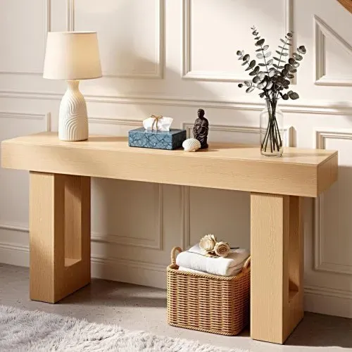 VEVOR Konsolentisch Sofatisch (160 x 35 x 85 cm / L x B x H), schmaler rechteckiger Eingangstisch aus Spanplatte für Flur Schlafzimmer Wohnzimmer Foyer, Flurtisch Beistelltisch Naturholz – Bild 7