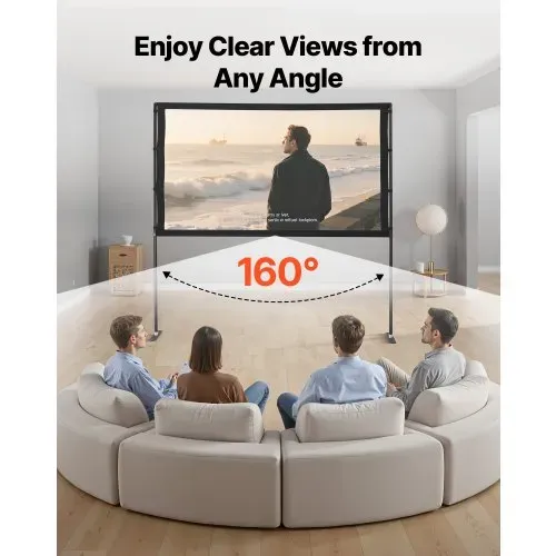 VEVOR Projektionsleinwand (80 Zoll) mit 160° Weitwinkel & Ständer, Beamerleinwand für Projektor innen & außen 16:9 4K HD, tragbare Filmleinwand mit Tragetasche für Heimkino Büro Präsentation – Bild 6