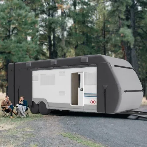 VEVOR Wohnwagen-Schutzhülle für 5,5-6,1 m Wohnwagen, Wohnwagenabdeckung aus Vliesstoff wasserdicht winddicht sonnenbeständig, Universal-Wohnwagenhülle mit Aufbewahrungstasche Reparaturflicken Gurten – Bild 6