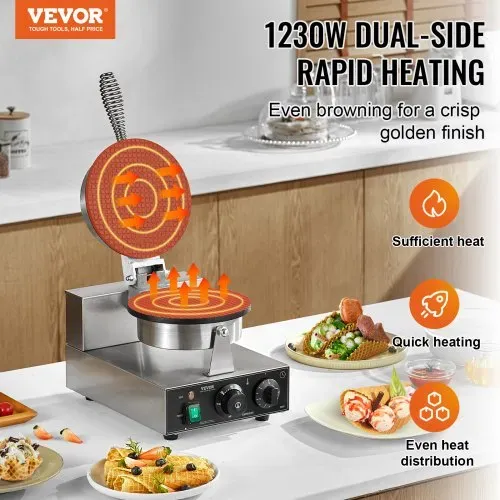 VEVOR elektrische Eistütenmaschine kommerzielle Waffeltütenmaschine 1230 W, antihaftbeschichtete Frühlingsrollenform, mit Temperatur- und Zeitregelung, Griff, für Restaurant Bäckerei Snackbar Familie VEVOR elektrische Eistütenmaschine kommerzielle Waffeltütenmaschine 1230 W, antihaftbeschichtete Frühlingsrollenform, mit Temperatur- und Zeitregelung, Griff, für Restaurant Bäckerei Snackbar Familie