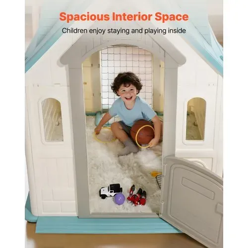 VEVOR Outdoor Spielhaus Outdoor 5 in 1 Gartenhaus (Rollenspielplatz/Basketball/Darts/Fußball/ Ringwurfspiel) Kinderspielhaus mit praktischer Tür & Rutschen-Set & Fenster für Kleinkinder ab 2 Jahren – Bild 4