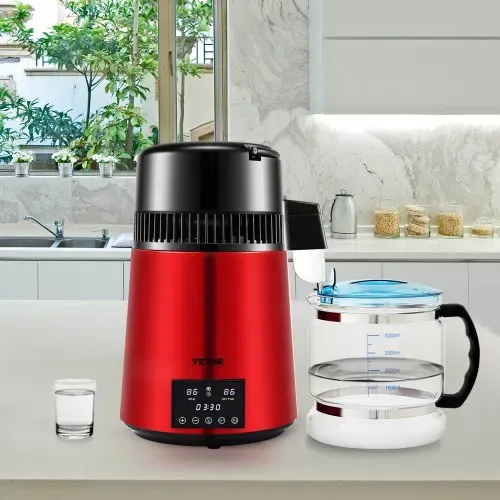 VEVOR Wasser Destillierer 1L/Std. 750 W Wasserdestilliergerät Destilliertes Wasser Edelstahl Distilleranlage, Rot Wasserdestillierapparat Borosilikatglas-Kanne Reinwasser Destillieren für Haushalt – Bild 7