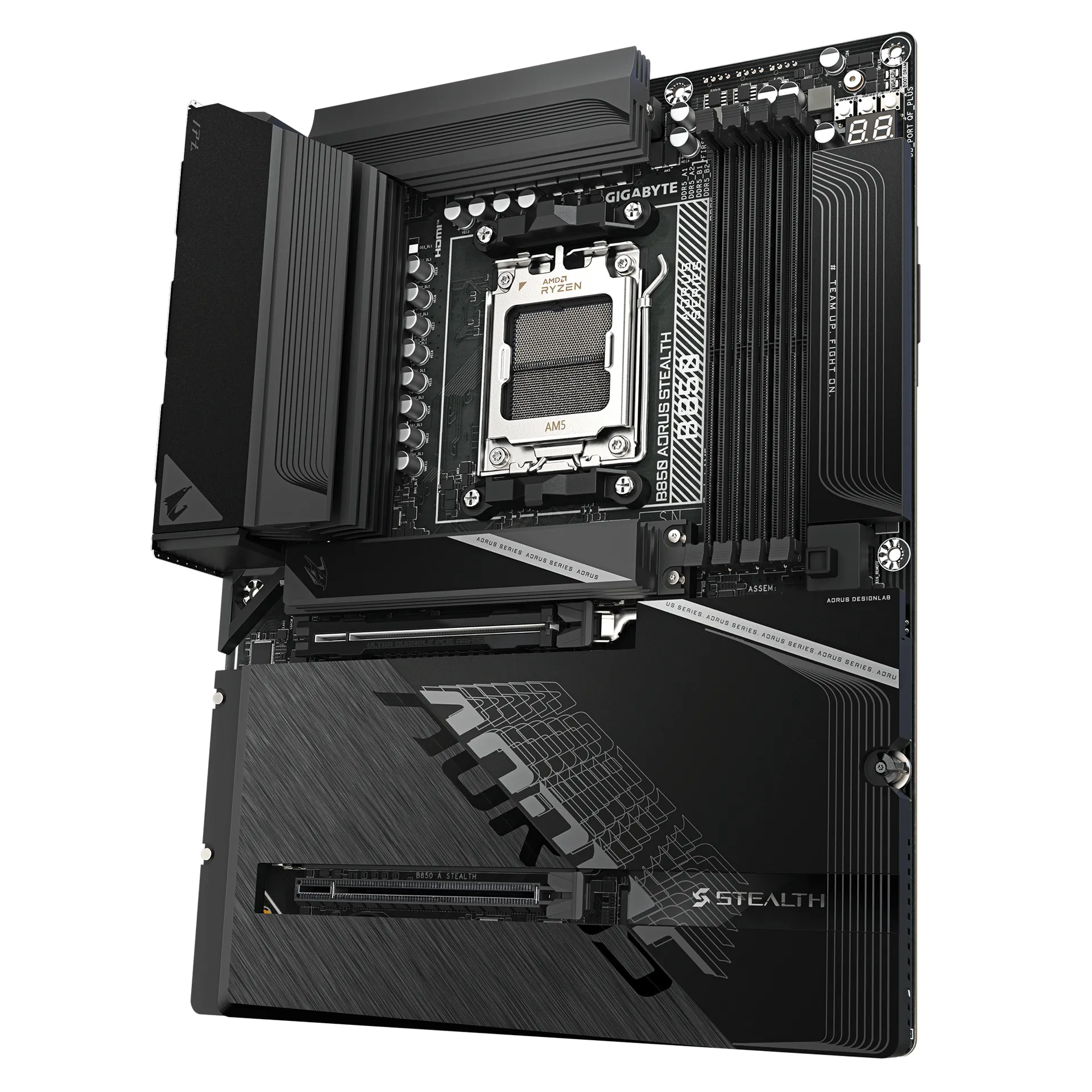 GIGABYTE B850 AORUS STEALTH Mainboard – AMD Ryzen 9000 Series CPUs, digitales 14+2+2-Phasen-VRM, bis zu 8200 MHz DDR5 (O.C.), 2× PCIe-5.0-M.2 + 2× PCIe-4.0-M.2, Wi-Fi 7, 5-GbE-LAN, USB 3.2 Gen 2 – Bild 5