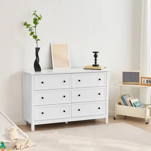 VEVOR Kommode mit 6 Schubladen, Holzkommode mit Schiebe- und Kippschutz, minimalistischer Retro-Schubladenschrank TV-Ständer, Organizer für Wohnzimmer Schlafzimmer Eingangsbereich (weiß) – Bild 7