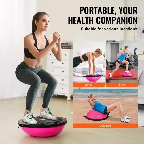 VEVOR Halb-Gymnastikball-Trainer, 66 cm Balance-Ball-Trainer, 680 kg Tragkraft Stabilitätsball, Yoga-Ball mit Widerstandsbändern & Fußpumpe, Yogaball Kraft-Fitnessball im Heim-Fitnessstudio, Rosa – Bild 5