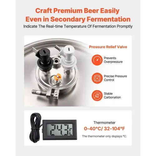 VEVOR konischer Gärbehälter Edelstahl 30 L Gärtank für Heimbrauen, Gärkessel mit konischem Boden & Verlängerungsbeinen & Deckel & Griff & Thermometer, Gärfass für Wein- und Biergärung – Bild 2
