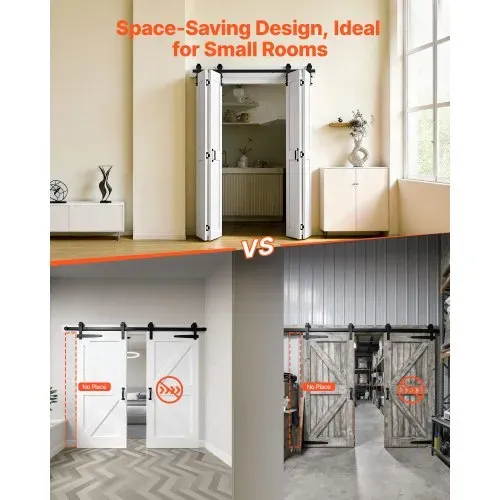 VEVOR Faltbare Schiebetür im Scheunentor-Stil 1524x2134 mm aus MDF, mit Beschlagsatz & Platzsparendem H-Rahmen-Design & Vormontierter Paneele, Faltschiebetür für Schlafzimmer Wohnzimmer Weiß – Bild 2