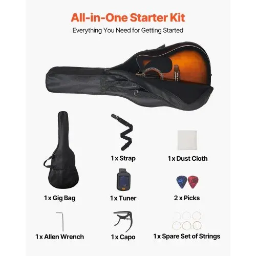 VEVOR Elektro Akustische Gitarre Cutaway Anfänger 1041,4 mm (41 inch) Erwachsene Sunburst – Bild 5