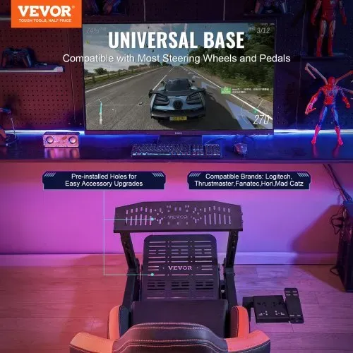 VEVOR Rennlenkradständer mit Rädern für Logitech G923/G920/G29, robustes Fahrsimulator-Cockpit aus Stahl – Thrustmaster T248P, Lenkradhalterung und Fußpedal verstellbar, maximale Belastung 150 kg VEVOR Rennlenkradständer mit Rädern für Logitech G923/G920/G29, robustes Fahrsimulator-Cockpit aus Stahl – Thrustmaster T248P, Lenkradhalterung und Fußpedal verstellbar, maximale Belastung 150 kg