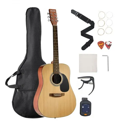 VEVOR Dreadnought Akustik Gitarre 41 in / 1041,4 mm Anfängerpaket für Erwachsene Natur VEVOR Dreadnought Akustik Gitarre 41 in / 1041,4 mm Anfängerpaket für Erwachsene Natur