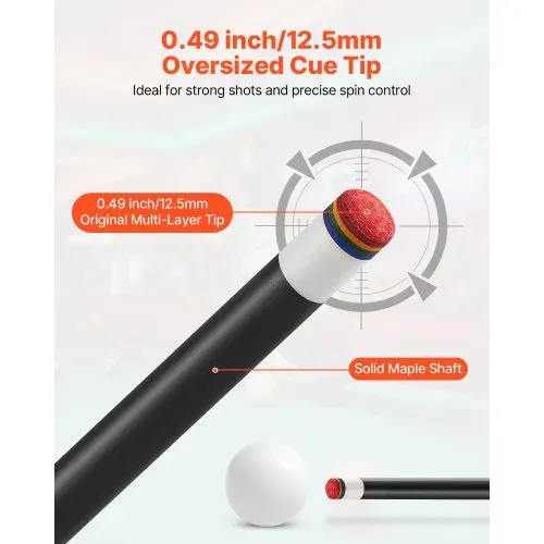 VEVOR Billardqueue 1 Stk. (1473,2 mm / 538 g) aus kanadischem Ahornholz mit mehrschichtiger Spitze & ABS-Verbindungsring & Farbbox, Billardstock für Bar Zuhause Büro Amerikanisches 9-Ball-Spiel – Bild 2