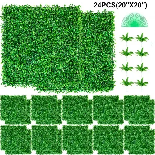 VEVOR Künstliche Pflanzenwand 24 Stk. Sichtschutz Hecke Künstlich Grün, Künstliche Buchsbaumplatte PE, Sichtschutz Kunstpflanzen 50 x 50 cm Sichtschutzhecke Wanddekoration Pflanzenwand – Bild 7