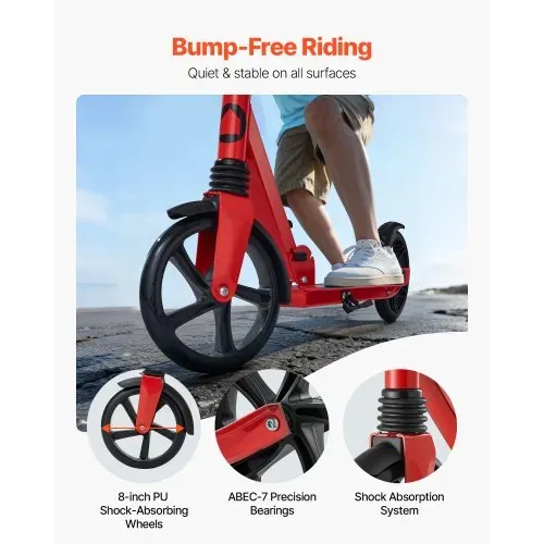 VEVOR Scooter (2 Räder) für Kinder ab 8 Jahren, Cityroller Kinderroller Straßenroller mit höhenverstellbarem Lenker & rutschfestem Deck, faltbarer Tretroller bis zu 100 kg, Schwarz + Rot – Bild 2