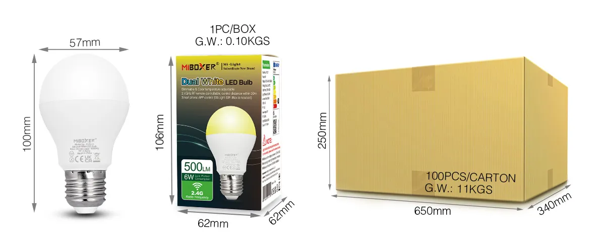 MiBoxer FUT017 LED Retrofit E27 6W dual white (CCT) Lampe mit Funk – Bild 4