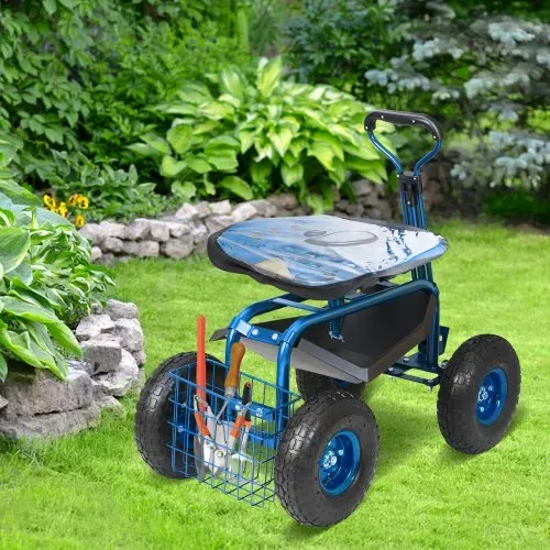 VEVOR Rollsitz Werkstattwagen aus Stahl bis 136kg belastbar Gartenwagen mit 25cm Griff und 45-54cm höhenverstellbarem Sitz Rollwagen 30PSI Reifendruck Arbeitssitz Gartensitz blau – Bild 7