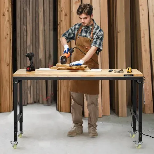 VEVOR Werkbank 1524x559x711-1030mm, 907 kg Tragkraft, Werktisch mit Steckdose, Rädern und Stecktafel, robuster Arbeitstisch mit Eichenholzplatte für Garage, Werkstatt, Büro und Zuhause – Bild 7