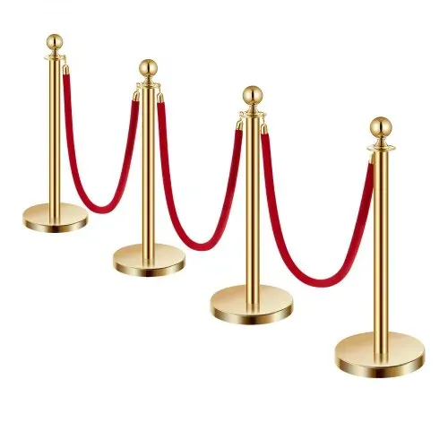 VEVOR Absperrpfosten Absperrung (4 Stk.) zur Steuerung von Menschenmengen mit 3 roten Samtseilen (1,5 m lang), Absperrständer aus Edelstahl mit nachfüllbarem Sockel für Ausstellungen Golden – Bild 8
