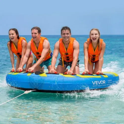 VEVOR Towable Tube für Boote, Wassersport-Schleppreifen für 4 Personen, bis 308 kg Tragfähigkeit, mit Flossen, Nylonhülle, Gepolsterten Griffen und Sicherheitsventil, für Seen, Flüsse und Meere, Blau – Bild 7