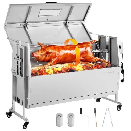 VEVOR Drehspießgrill 38 W Spanferkelgrill Lammgrill Holzkohlegrill (1168,4 mm Grilllänge) mit 60 kg Tragkraft & Rädern & 4-facher Höhenverstellung & Deckel, Edelstahl-Elektrogrill-Set für Camping VEVOR Drehspießgrill 38 W Spanferkelgrill Lammgrill Holzkohlegrill (1168,4 mm Grilllänge) mit 60 kg Tragkraft & Rädern & 4-facher Höhenverstellung & Deckel, Edelstahl-Elektrogrill-Set für Camping